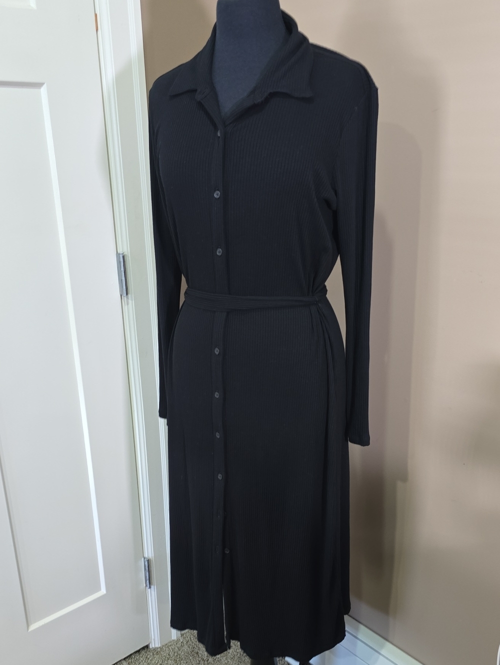 3/$50 JOE FRESH Ribbed Button-Down Maxi Shirt Dress with Waist Tie
